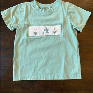 Light Green Kids Short Sleeve Shirt with Embroidered Smocked Panel